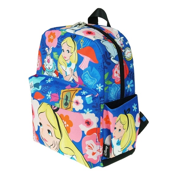 Disney's Alice in Wonderland Talking Flowers Canvas Print Nylon Mini Backpack - Picture 2 of 6